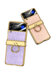 Carregar imagem no visualizador da galeria, Magnetic Hinge Leather Texture Cover For Samsung Galaxy Z Flip 3 Case Back Screen Glass Plating Hard For Galaxy Z Flip3 Case
