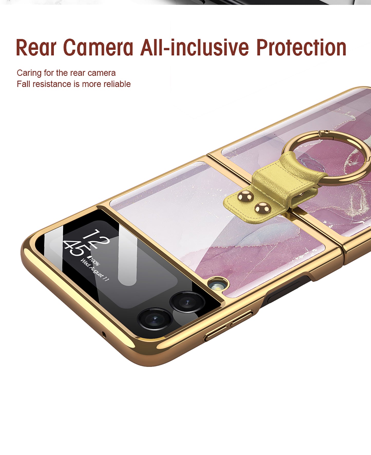 Painted Tempered Glass Ring Stand Cover For Samsung Galaxy Z Flip Fold 3 2 Case Plating Frame For Galaxy Z Flip3 Fold3 CASE