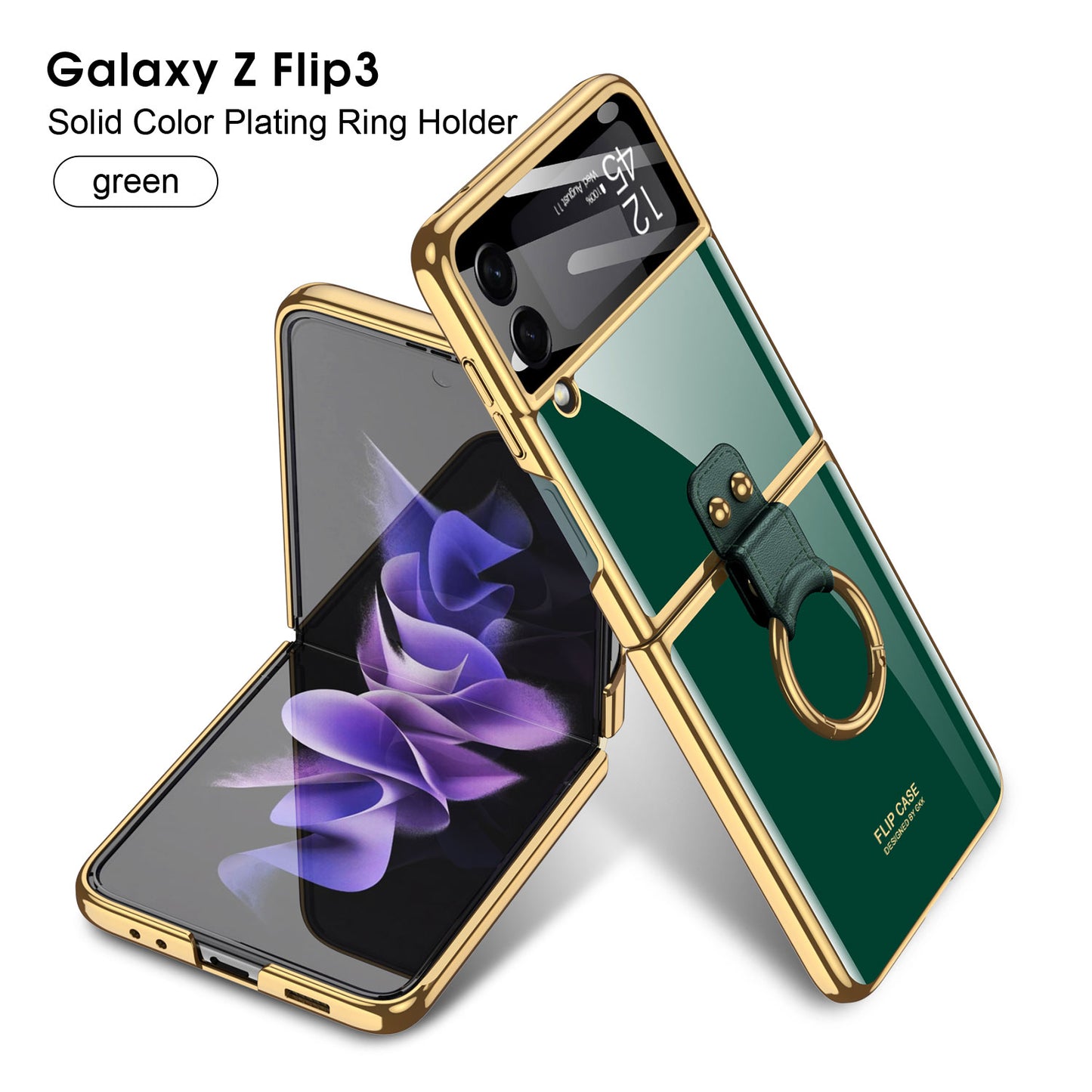 Tempered Glass Ring Case For Samsung Galaxy Z Flip 3 5G Luxury Back Screen Glass Plating Phone Cover For Galaxy Z Flip3 Case
