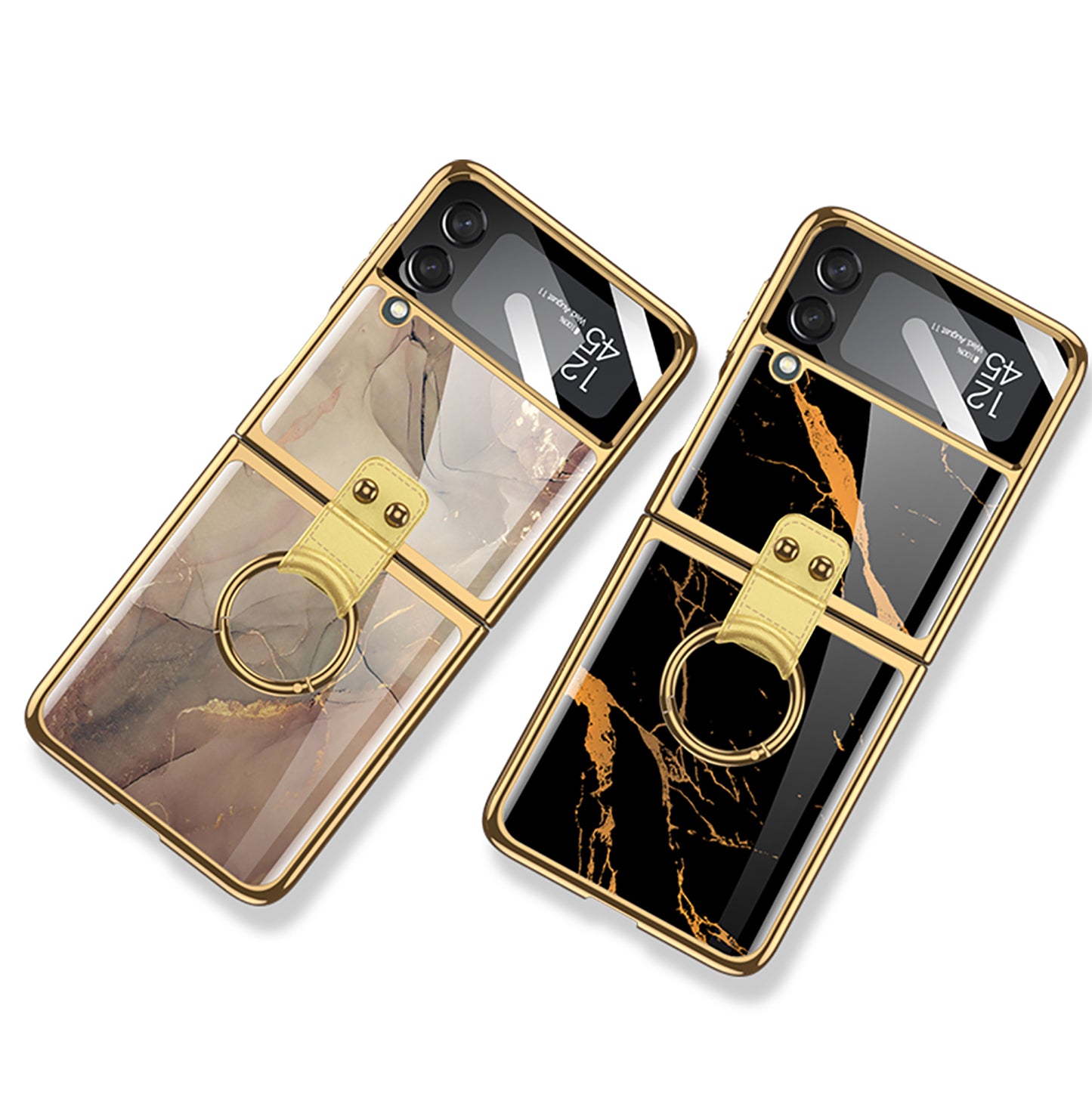Painted Tempered Glass Ring Stand Cover For Samsung Galaxy Z Flip Fold 3 2 Case Plating Frame For Galaxy Z Flip3 Fold3 CASE
