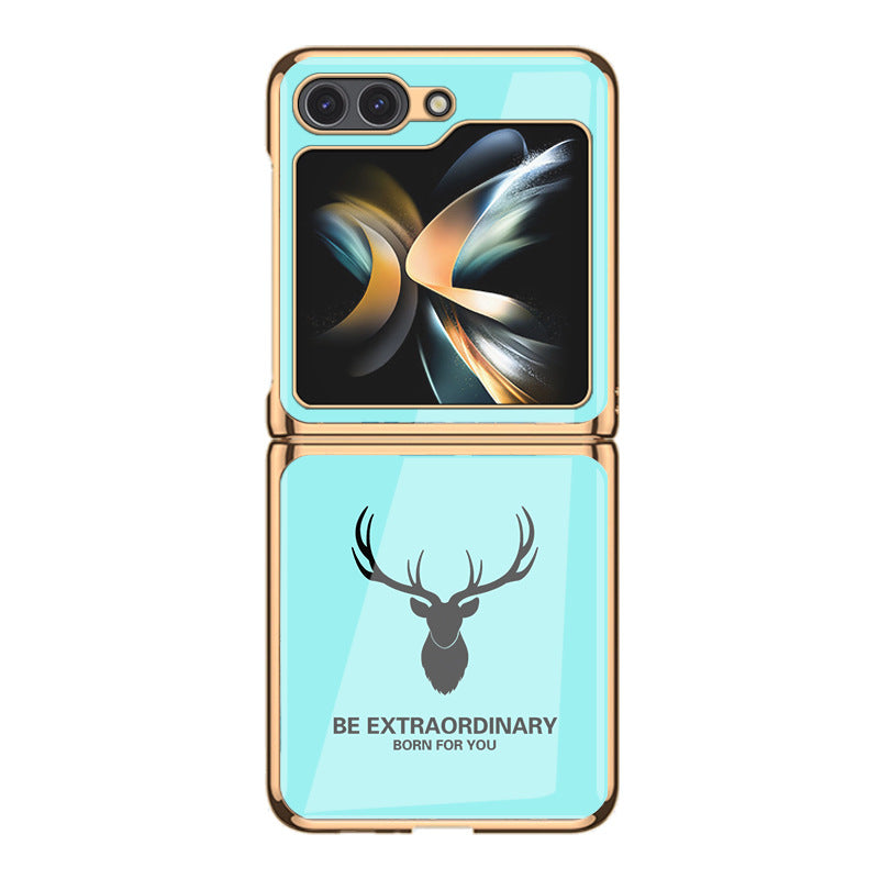 Simple Deer Head Samsung Z Flip5 Shell Electroplated Glass Protective Case