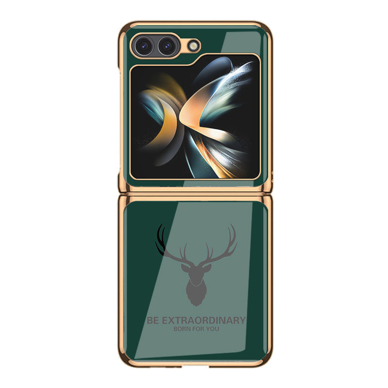Simple Deer Head Samsung Z Flip5 Shell Electroplated Glass Protective Case