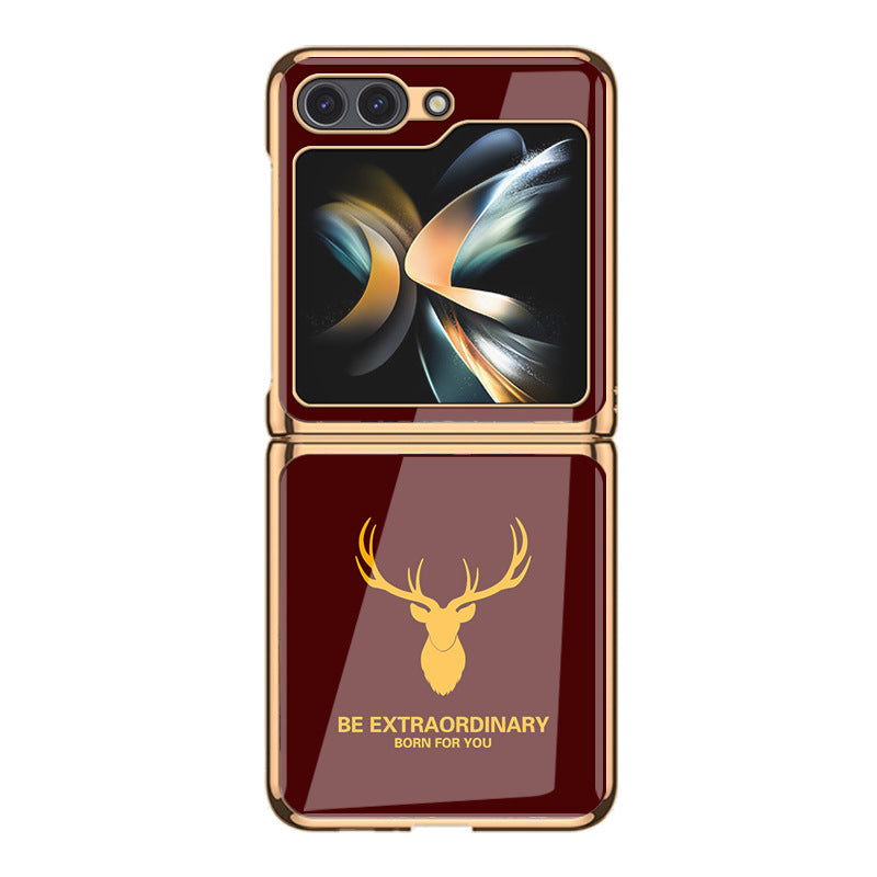 Simple Deer Head Samsung Z Flip5 Shell Electroplated Glass Protective Case