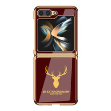 Lade das Bild in den Galerie-Viewer, Simple Deer Head Samsung Z Flip5 Shell Electroplated Glass Protective Case
