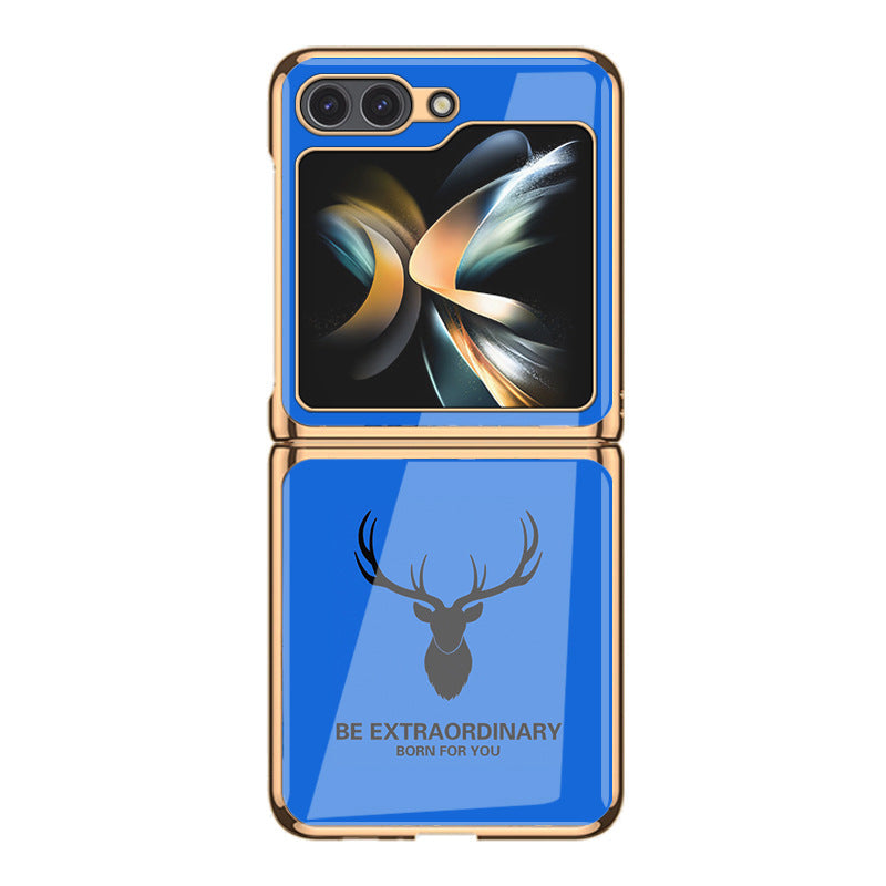 Simple Deer Head Samsung Z Flip5 Shell Electroplated Glass Protective Case