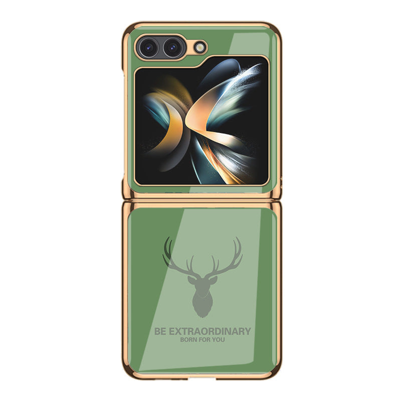 Simple Deer Head Samsung Z Flip5 Shell Electroplated Glass Protective Case