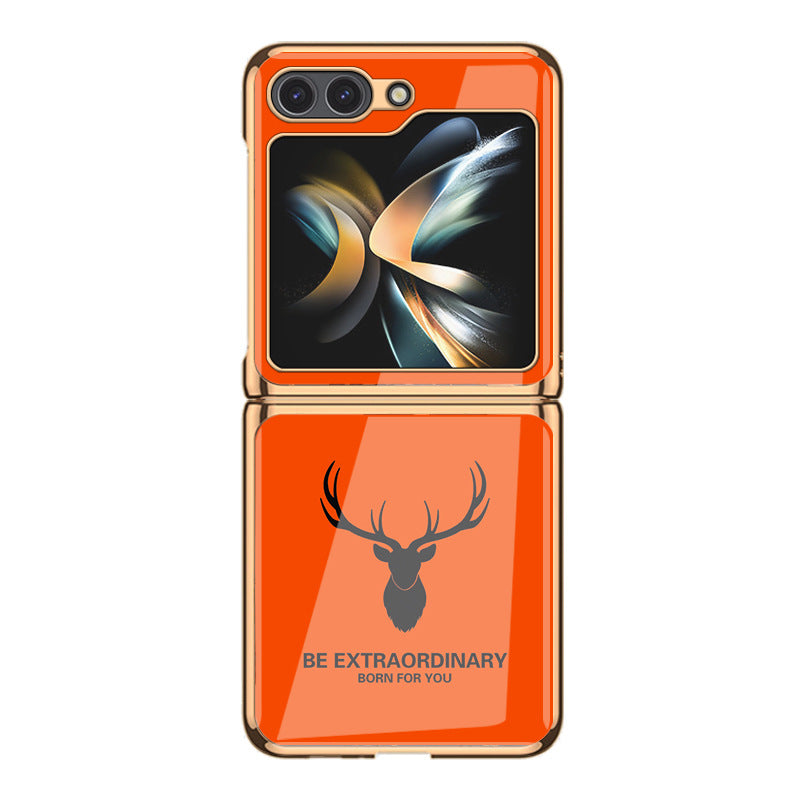 Simple Deer Head Samsung Z Flip5 Shell Electroplated Glass Protective Case