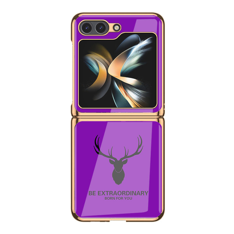 Simple Deer Head Samsung Z Flip5 Shell Electroplated Glass Protective Case