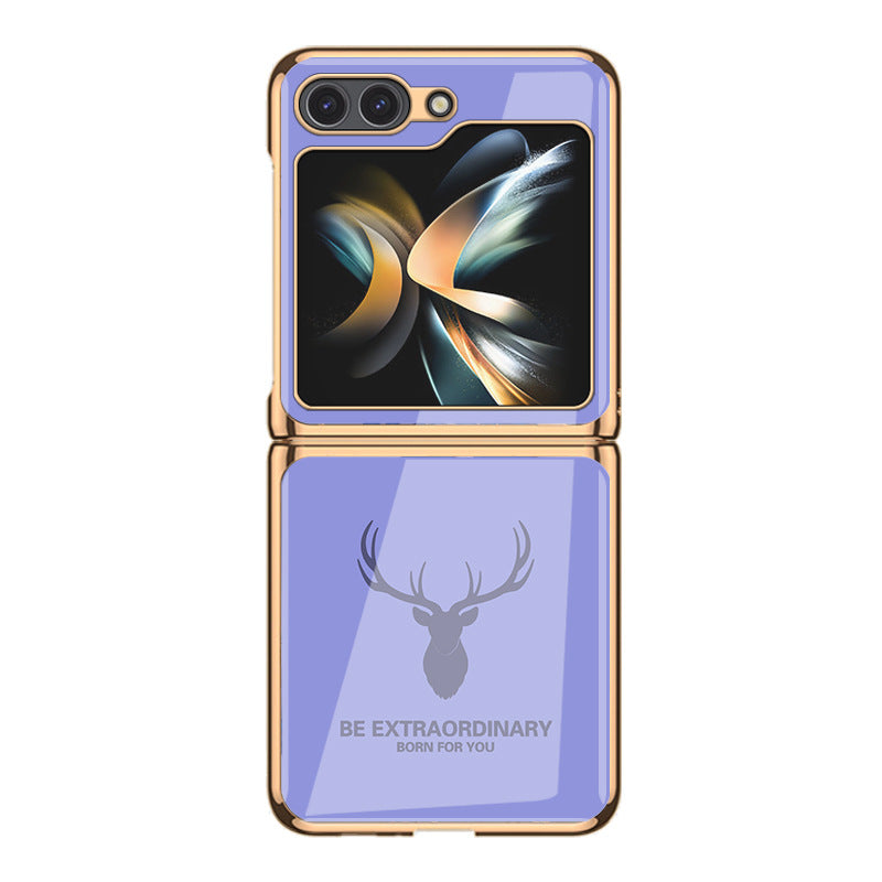 Simple Deer Head Samsung Z Flip5 Shell Electroplated Glass Protective Case