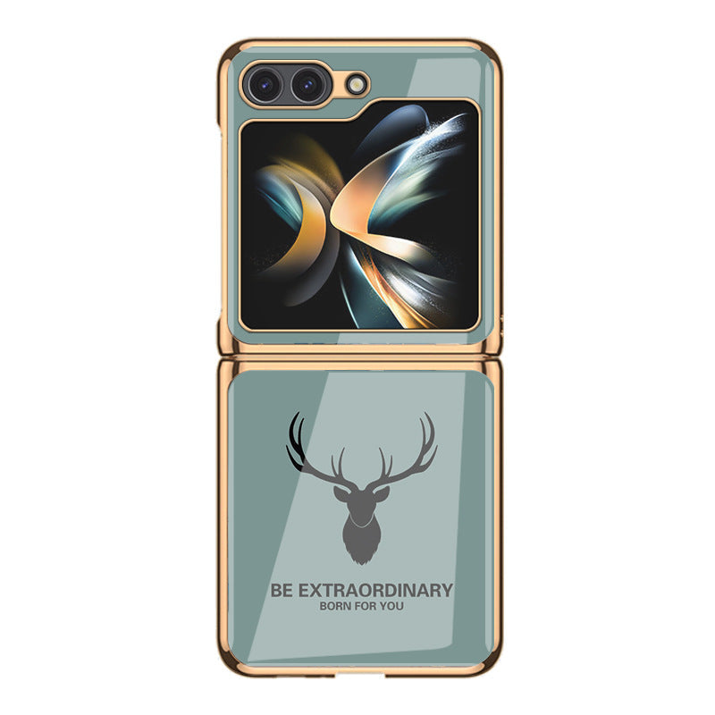Simple Deer Head Samsung Z Flip5 Shell Electroplated Glass Protective Case