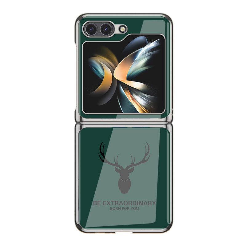Simple Deer Head Samsung Z Flip5 Shell Electroplated Glass Protective Case