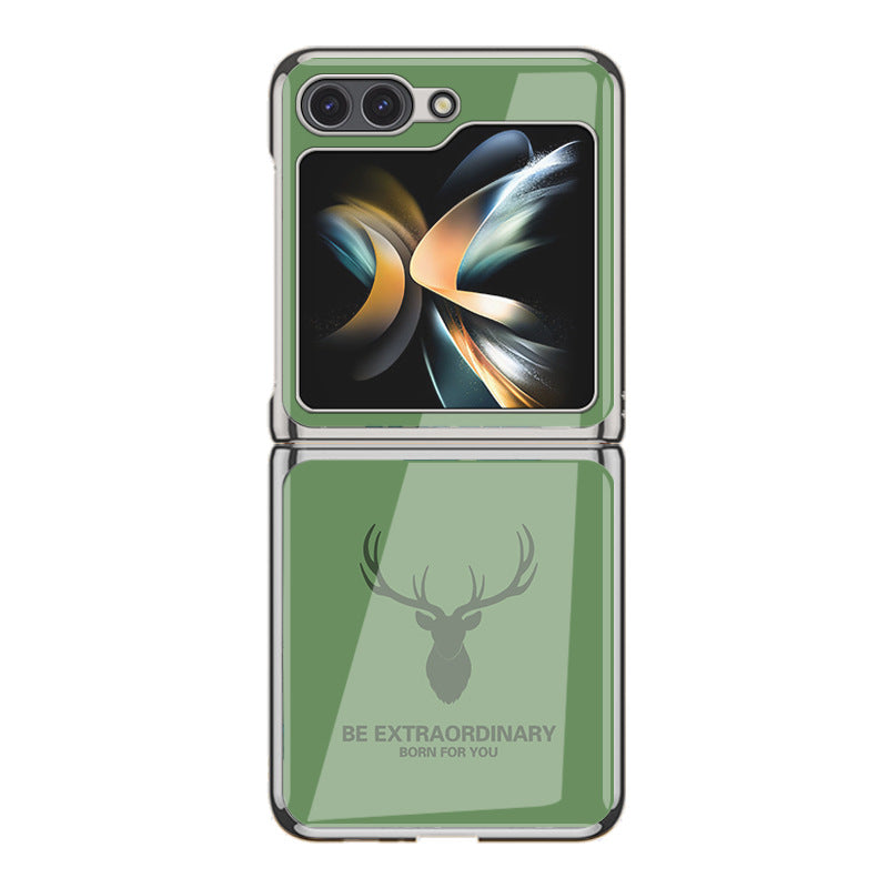 Simple Deer Head Samsung Z Flip5 Shell Electroplated Glass Protective Case