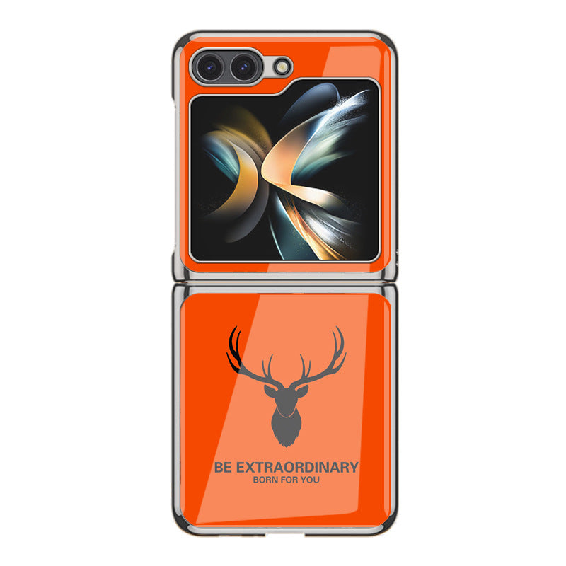 Simple Deer Head Samsung Z Flip5 Shell Electroplated Glass Protective Case