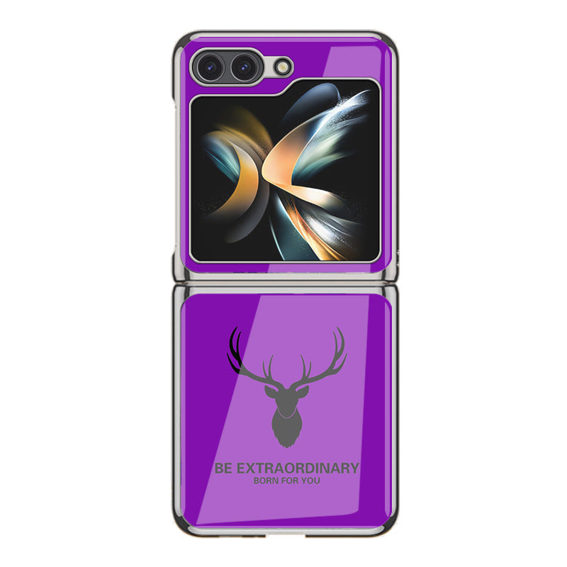 Simple Deer Head Samsung Z Flip5 Shell Electroplated Glass Protective Case