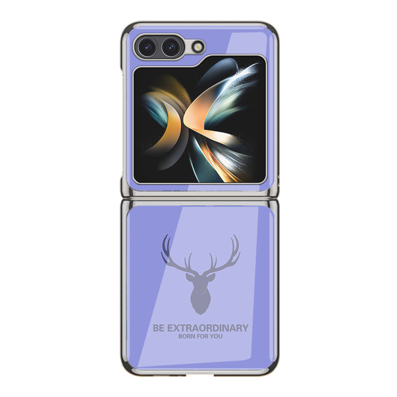 Simple Deer Head Samsung Z Flip5 Shell Electroplated Glass Protective Case