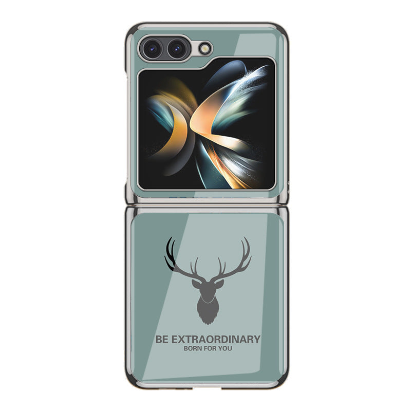 Simple Deer Head Samsung Z Flip5 Shell Electroplated Glass Protective Case