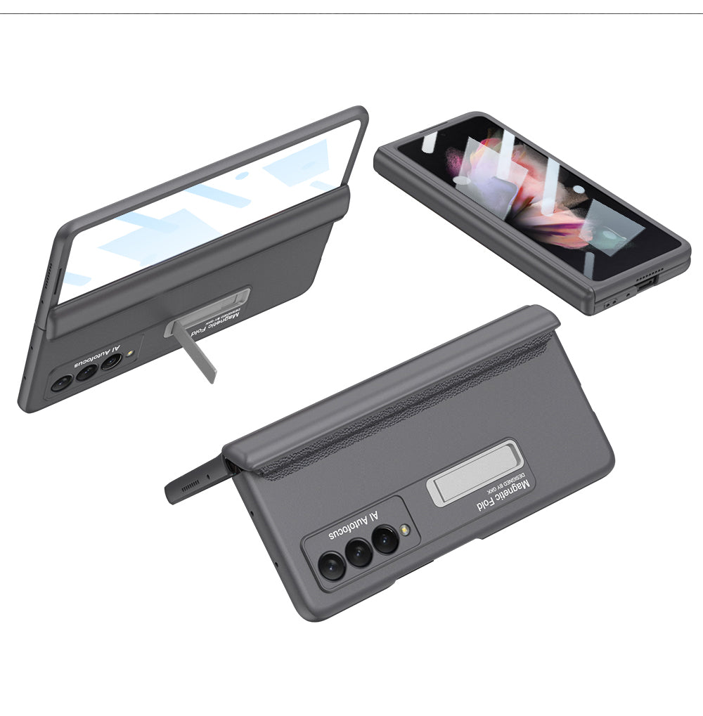 Magnetic Tempered Glass Stand Case For Samsung Galaxy Z Fold Flip 3 Bracket Stand Hard Phone Cover For Samsung Fold3