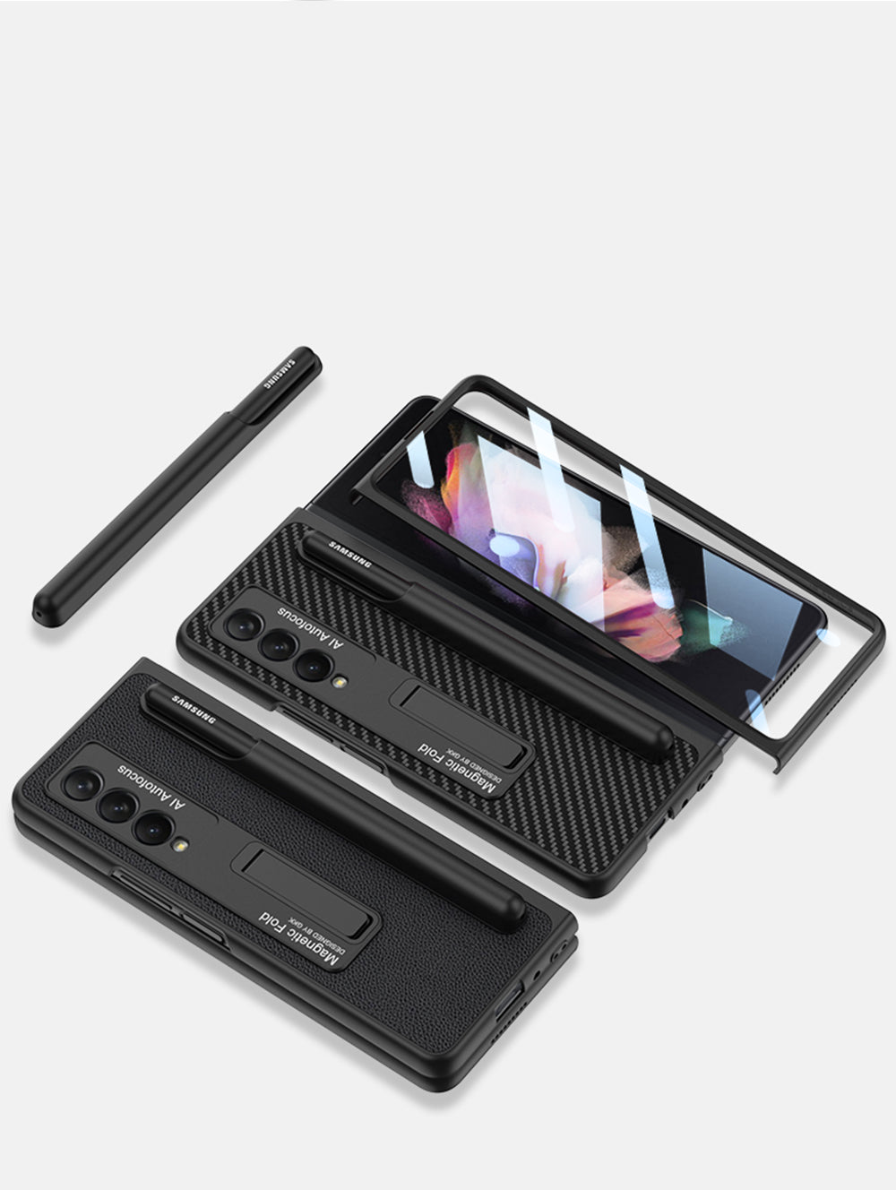 Luxury Leather All-included Protection Cover For Samsung Galaxy Z Fold 3 Case Pen Holder Stander Plastic For Galaxy Z Fold3