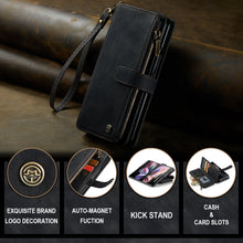 Charger l&#39;image dans la galerie, Durable PU Leather Magnetic Wallet Flip Lanyard Strap Wristlet Zipper Card Holder Phone Case for Samsung Galaxy Z Fold 3/Z Fold 4
