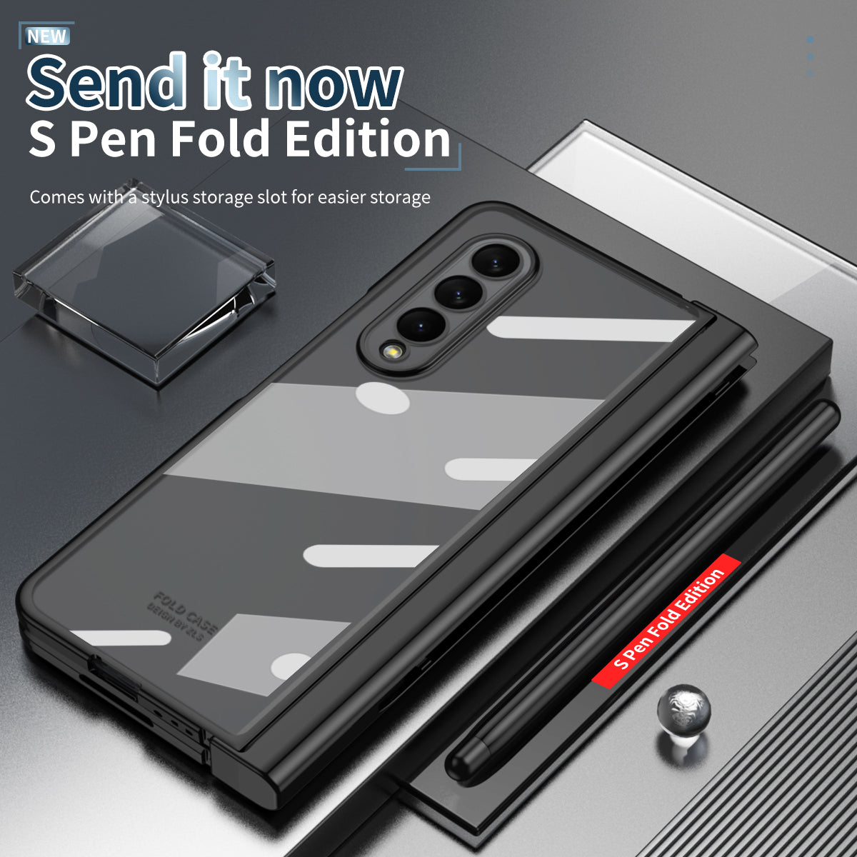 S Pen Fold Edition Case for Samsung Galaxy Z Fold 2 Z Fold 3 Pencil Slot Electroplating Clear Back Cover with Tempered Glass