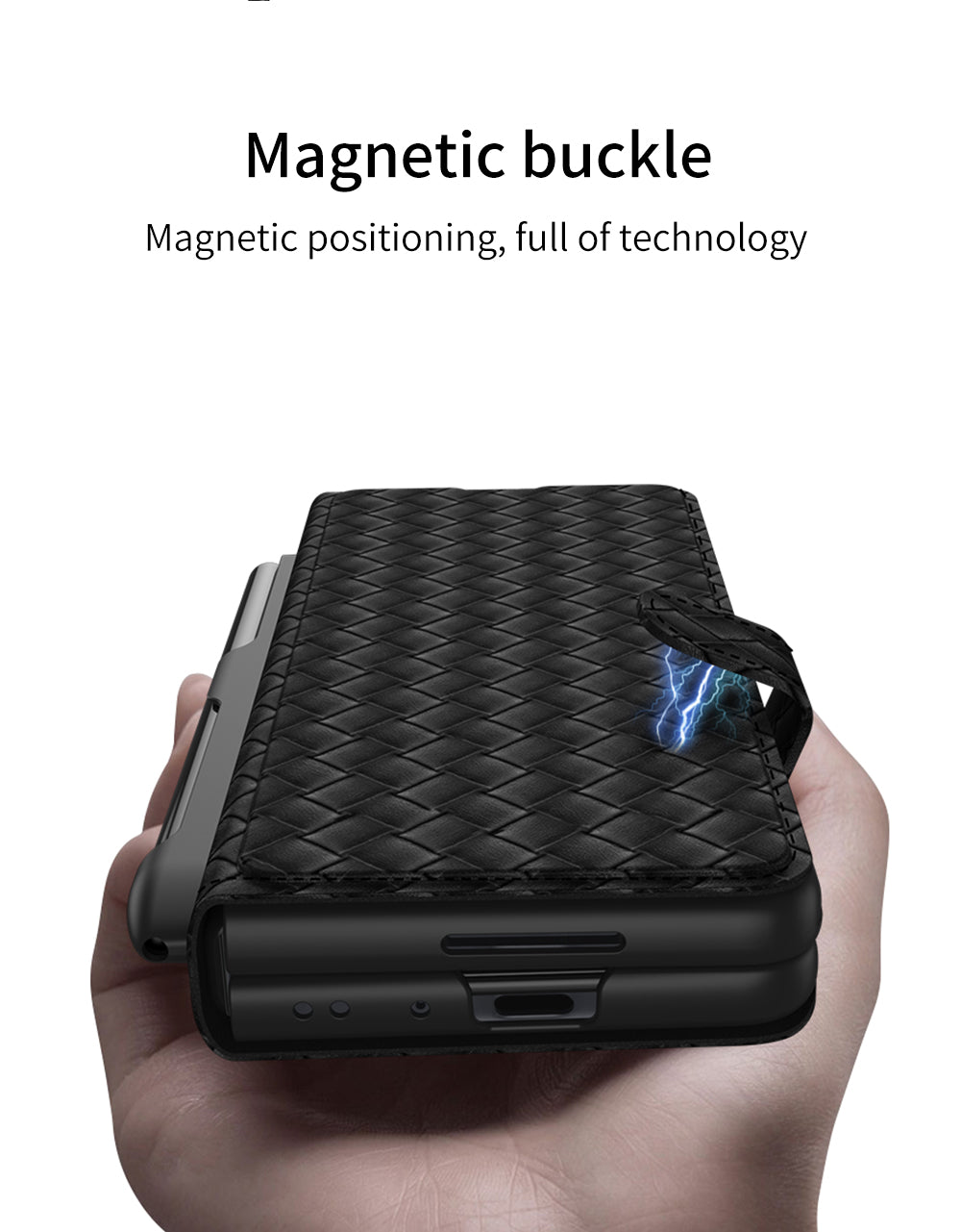 Leather Weaving BV Grid Case For Samsung Galaxy Z Fold 3 5G Card Clip Slot Phone Cover For Galaxy Z Fold 3 Case Included Pen
