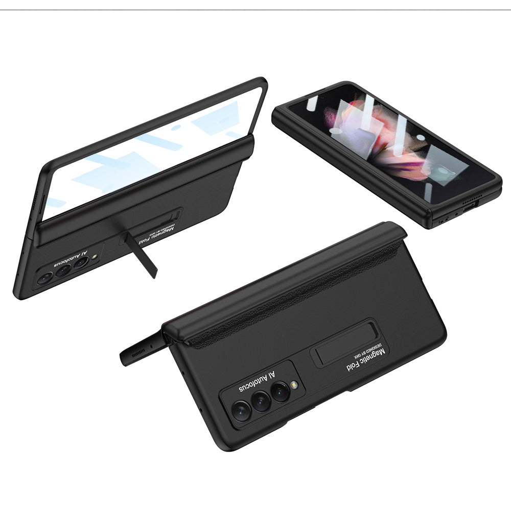 Magnetic Tempered Glass Stand Case For Samsung Galaxy Z Fold Flip 3 Bracket Stand Hard Phone Cover For Samsung Fold3