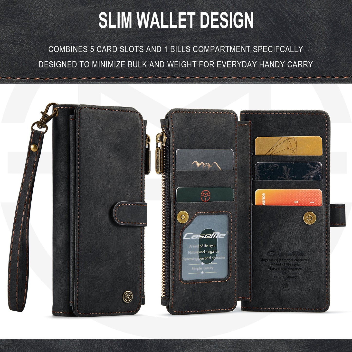 Durable PU Leather Magnetic Wallet Flip Lanyard Strap Wristlet Zipper Card Holder Phone Case for Samsung Galaxy Z Fold 3/Z Fold 4