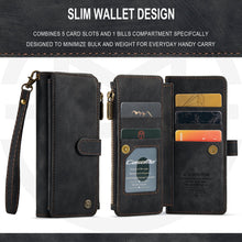 Charger l&#39;image dans la galerie, Durable PU Leather Magnetic Wallet Flip Lanyard Strap Wristlet Zipper Card Holder Phone Case for Samsung Galaxy Z Fold 3/Z Fold 4
