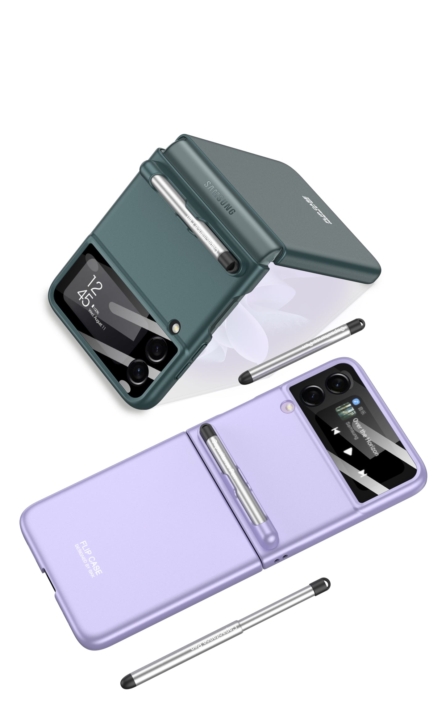 Ultra-thin With Capacitive Pen Plastic Case For Samsung Galaxy Z Flip 3 5G Screen Protector Hard Cover For Galaxy Flip3 Case
