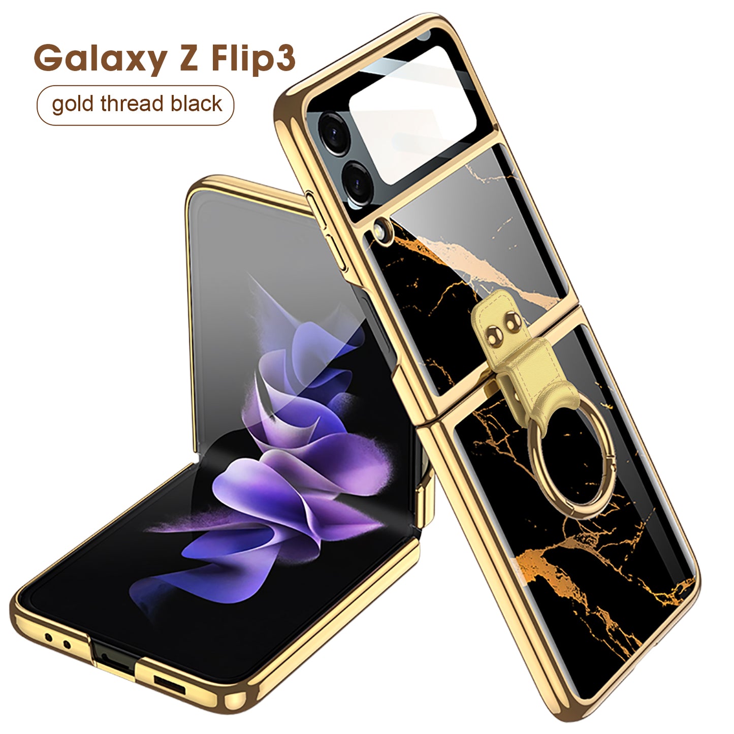 Painted Tempered Glass Ring Stand Cover For Samsung Galaxy Z Flip Fold 3 2 Case Plating Frame For Galaxy Z Flip3 Fold3 CASE