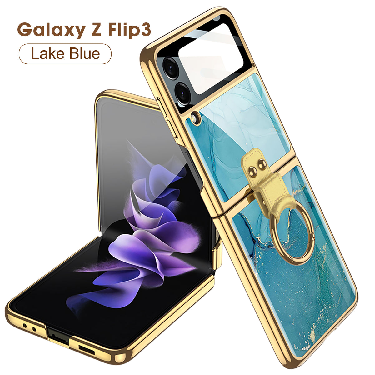 Painted Tempered Glass Ring Stand Cover For Samsung Galaxy Z Flip Fold 3 2 Case Plating Frame For Galaxy Z Flip3 Fold3 CASE