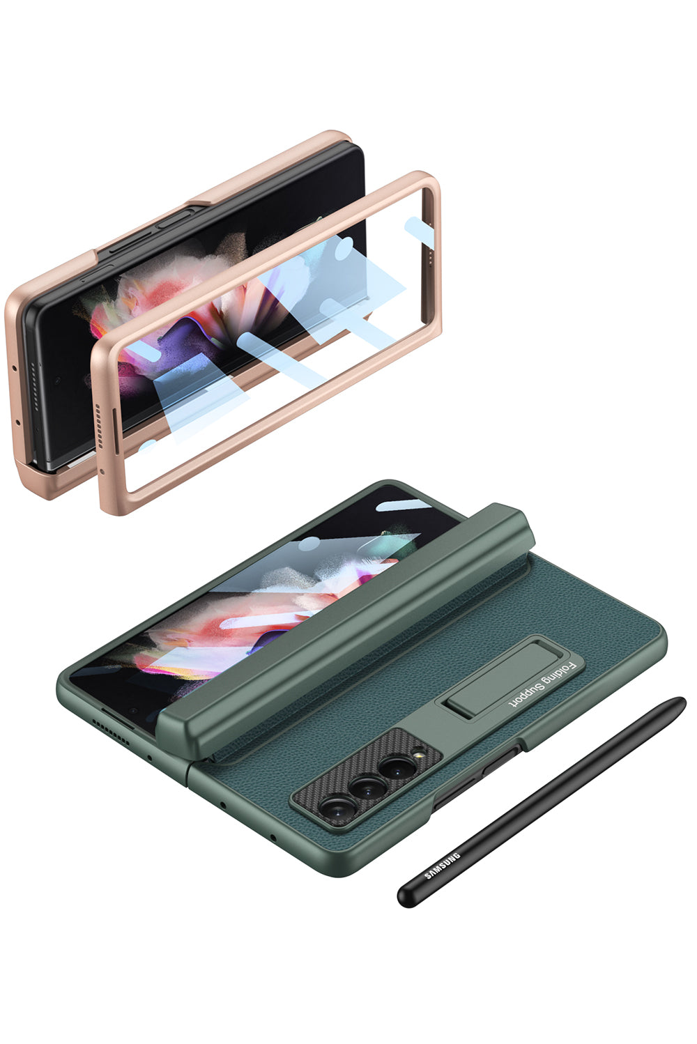 Magnetic Leather Screen Glass All-included Cover For Samsung Galaxy Z Fold 3 Pen Case Holder Phone Case For Galaxy Z Fold3