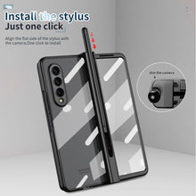 Charger l&#39;image dans la galerie, S Pen Fold Edition Case for Samsung Galaxy Z Fold 2 Z Fold 3 Pencil Slot Electroplating Clear Back Cover with Tempered Glass
