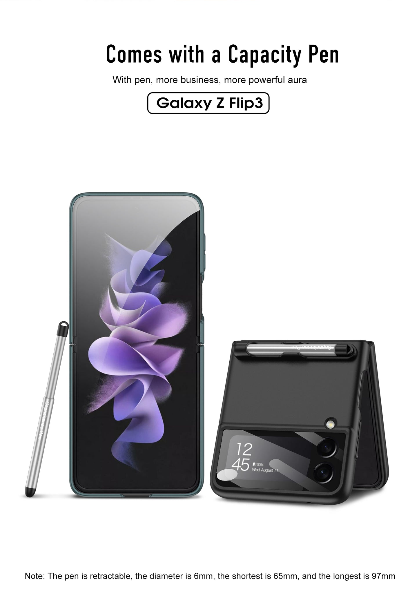 Ultra-thin With Capacitive Pen Plastic Case For Samsung Galaxy Z Flip 3 5G Screen Protector Hard Cover For Galaxy Flip3 Case