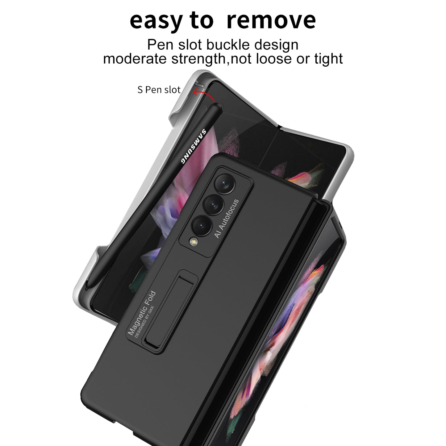 Ultra-thin Magnetic Stand Case For Samsung Galaxy Z Fold 3 5G With Edge Pen Slot Hard Phone Cover For Samsung Z Fold 3 Case