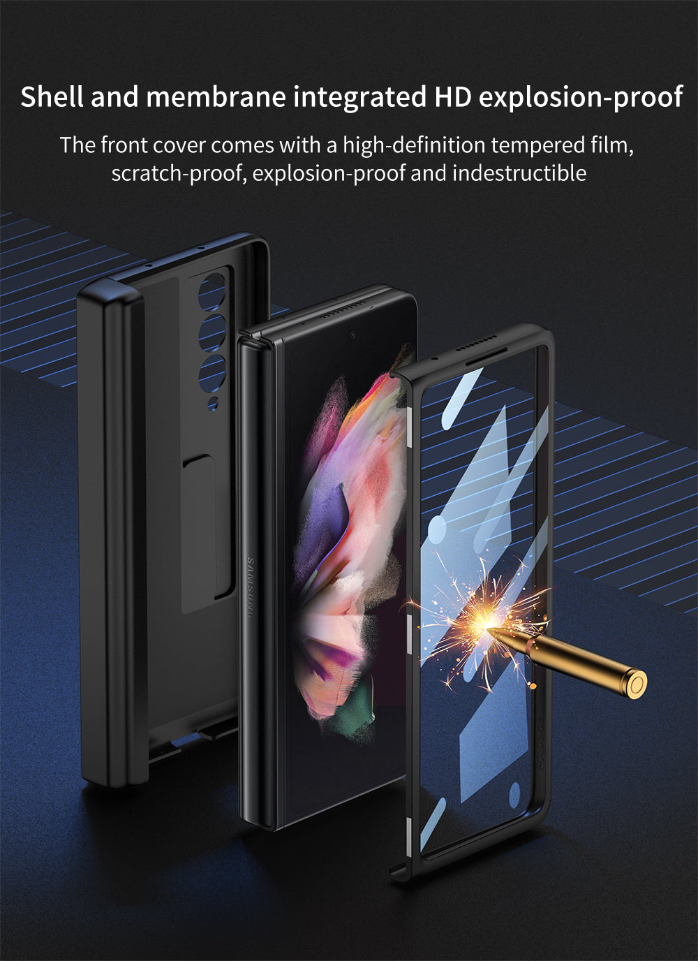 Magnetic All-included Pen Case For Galaxy Z Fold 3 Case Back Screen Glass Holder Cover For Samsung Galaxy Z Fold3