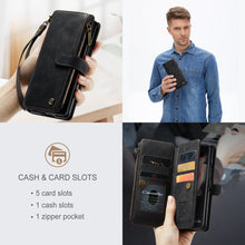 Lade das Bild in den Galerie-Viewer, Leather Samsung Galaxy Z Fold4 5G Wallet Case With Lanyard Strap Wristlet Zipper Card Holder Case
