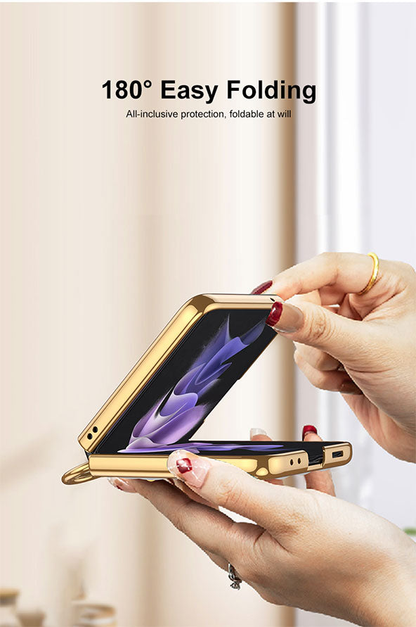 Luxury Plating Cover For Samsung Galaxy Z Flip 3 Case Back Protector Film With Ring Stand Hard Cover For Galaxy Z Flip3 Case