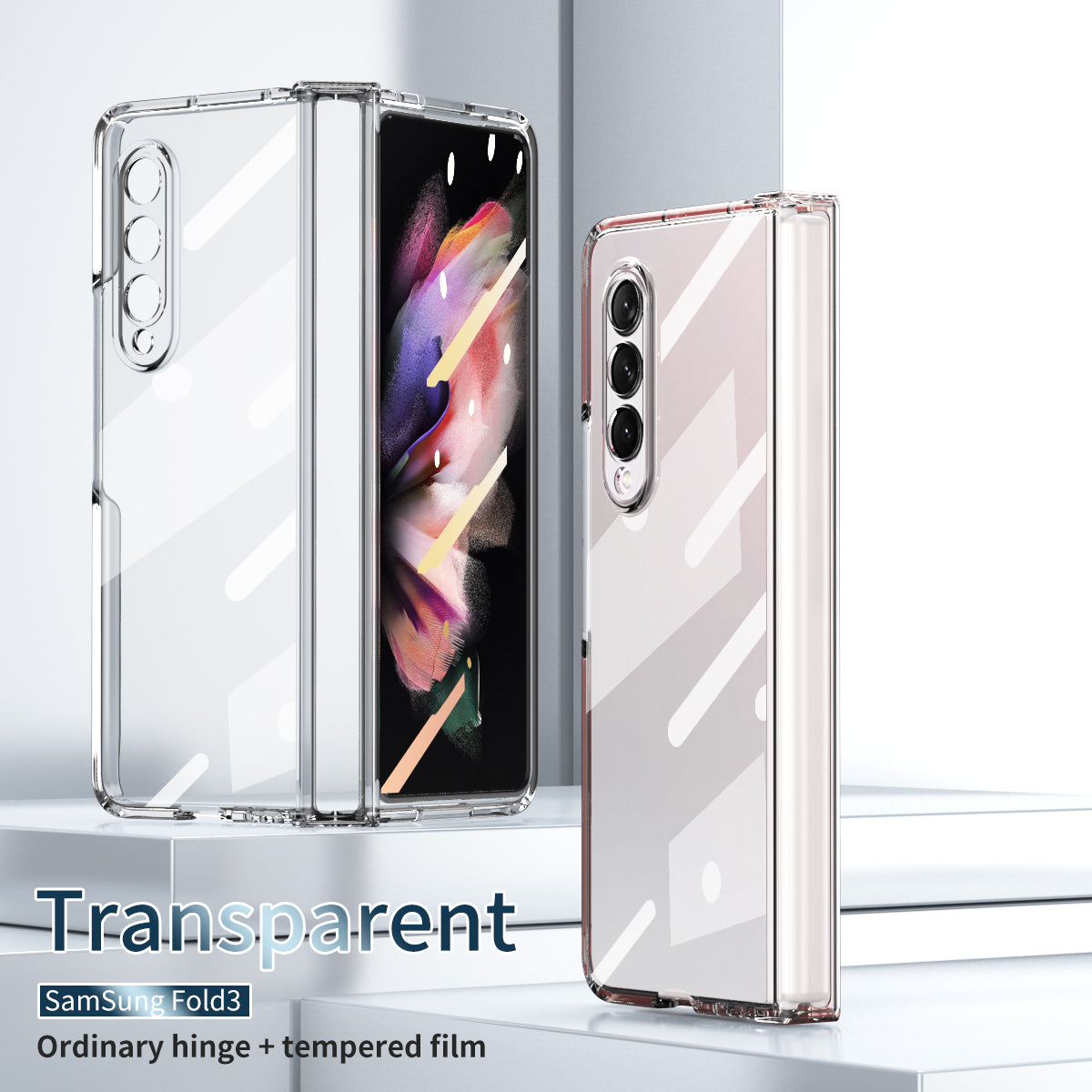 S Pen Fold Edition Case for Samsung Galaxy Z Fold 2 Z Fold 3 Pencil Slot Electroplating Clear Back Cover with Tempered Glass