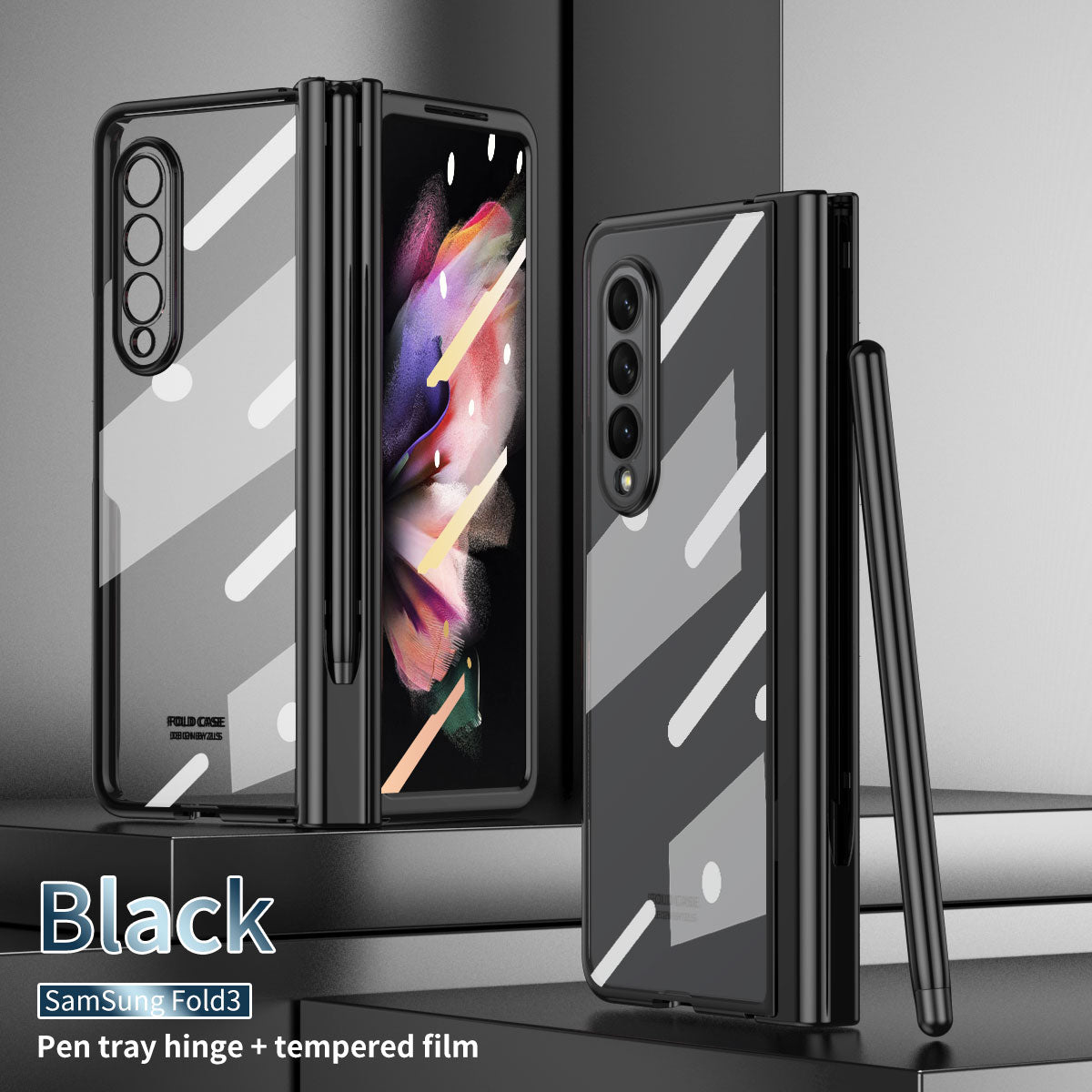 S Pen Fold Edition Case for Samsung Galaxy Z Fold 2 Z Fold 3 Pencil Slot Electroplating Clear Back Cover with Tempered Glass