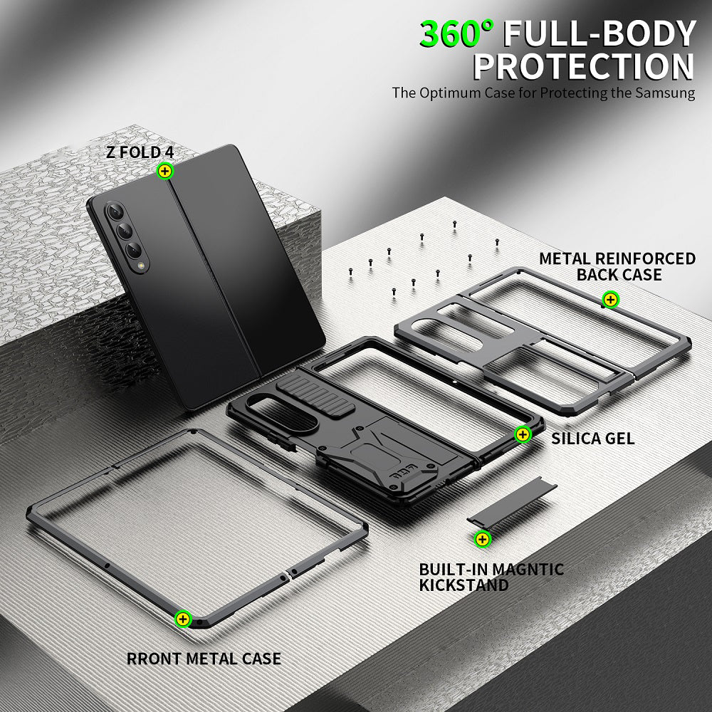 Samsung Galaxy Z Fold4 5G Case Aluminum Alloy Metal Heavy Duty Protection Stand Back Cover for Samsung Z Fold4 Capa