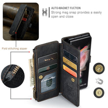 Lade das Bild in den Galerie-Viewer, Leather Samsung Galaxy Z Fold4 5G Wallet Case With Lanyard Strap Wristlet Zipper Card Holder Case
