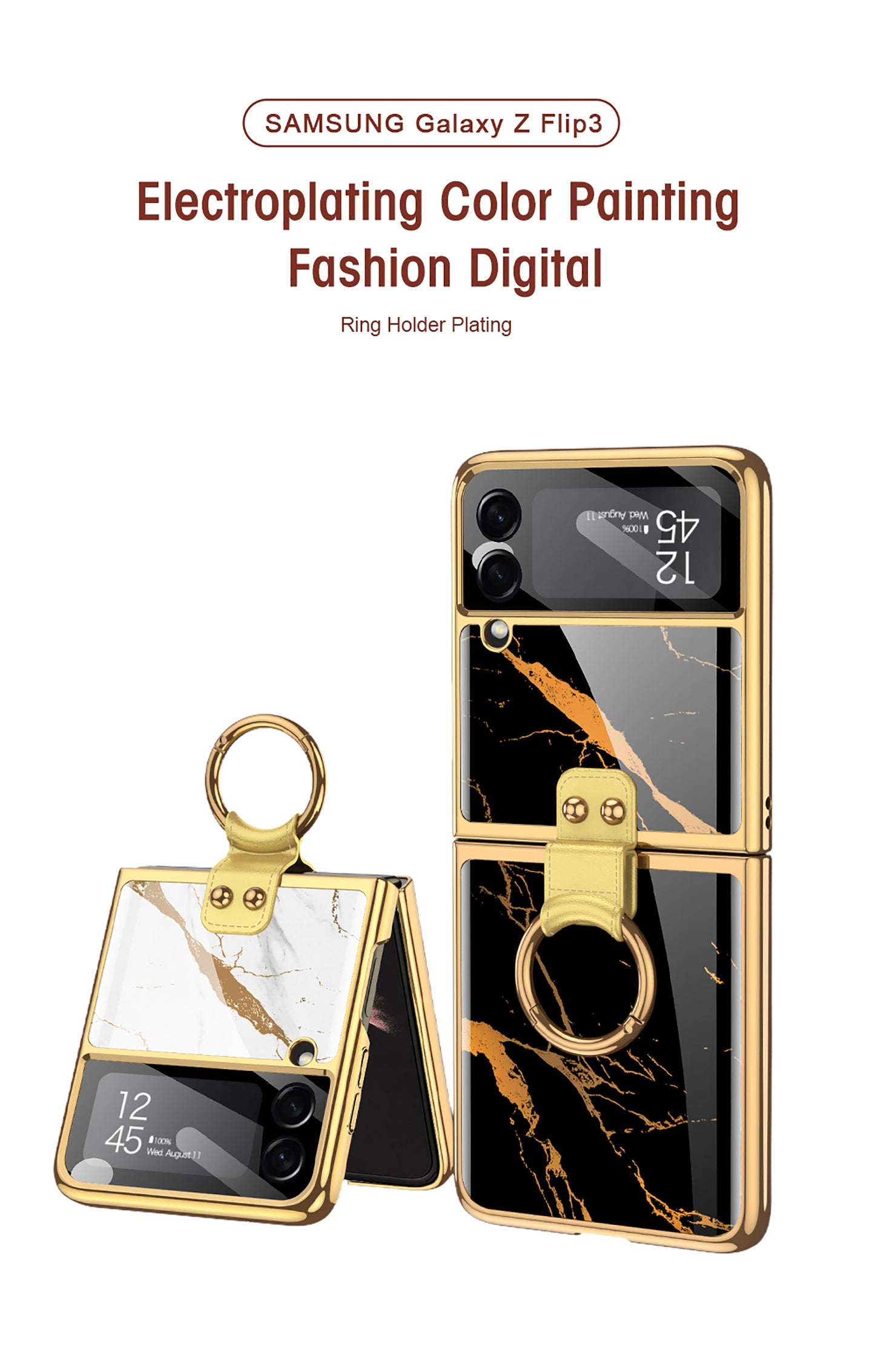 Painted Tempered Glass Ring Stand Cover For Samsung Galaxy Z Flip Fold 3 2 Case Plating Frame For Galaxy Z Flip3 Fold3 CASE