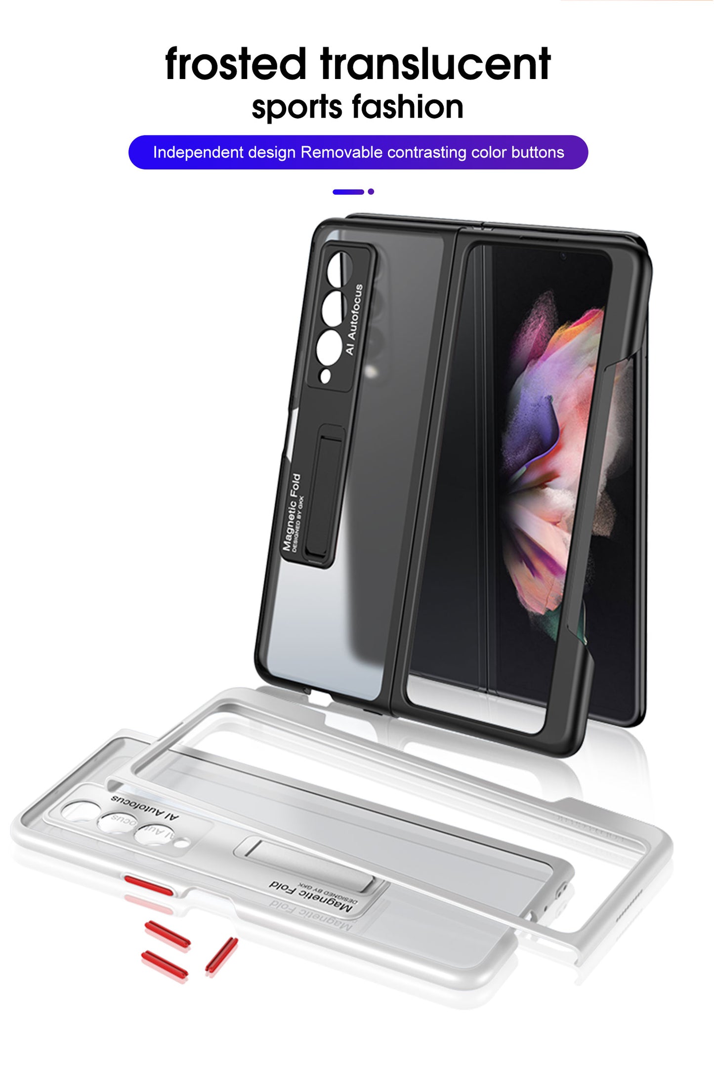 Frosted Translucent Case For Samsung Galaxy Z Fold 3 5G Magnetic Holder TPU Frame Hard Back Cover For Galaxy Z Fold3 5G Case