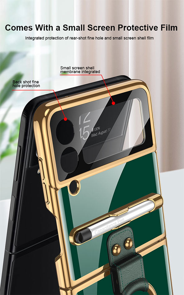 Luxury Plating Cover For Samsung Galaxy Z Flip 3 Case Back Protector Film With Ring Stand Hard Cover For Galaxy Z Flip3 Case