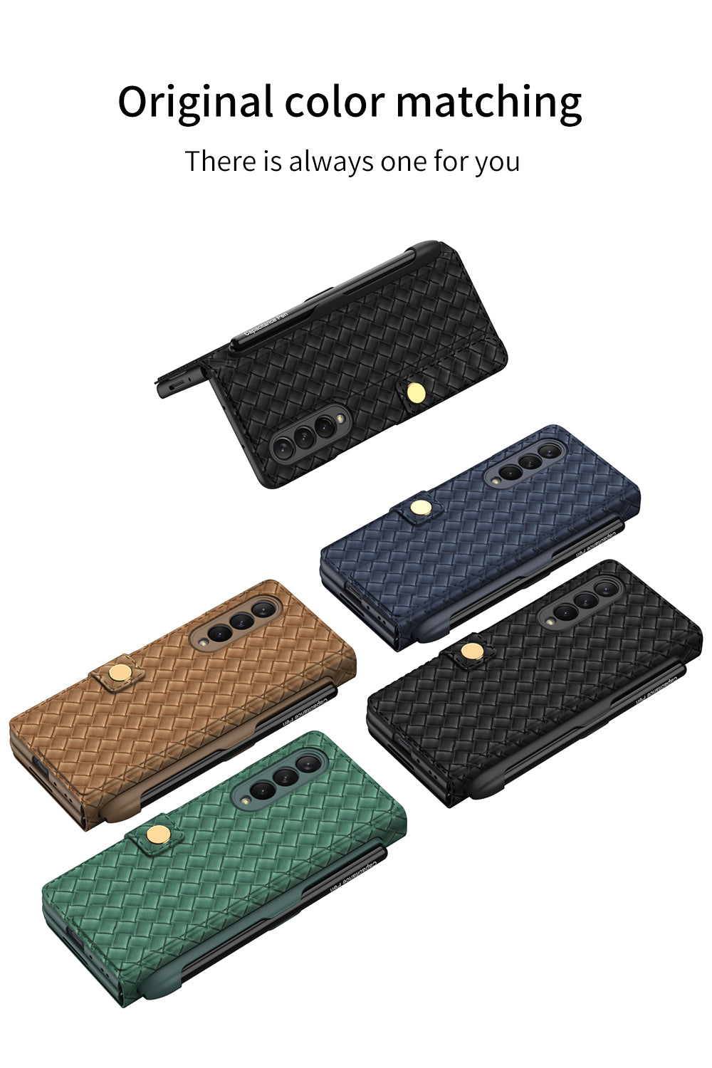 Leather Weaving BV Grid Case For Samsung Galaxy Z Fold 3 5G Card Clip Slot Phone Cover For Galaxy Z Fold 3 Case Included Pen