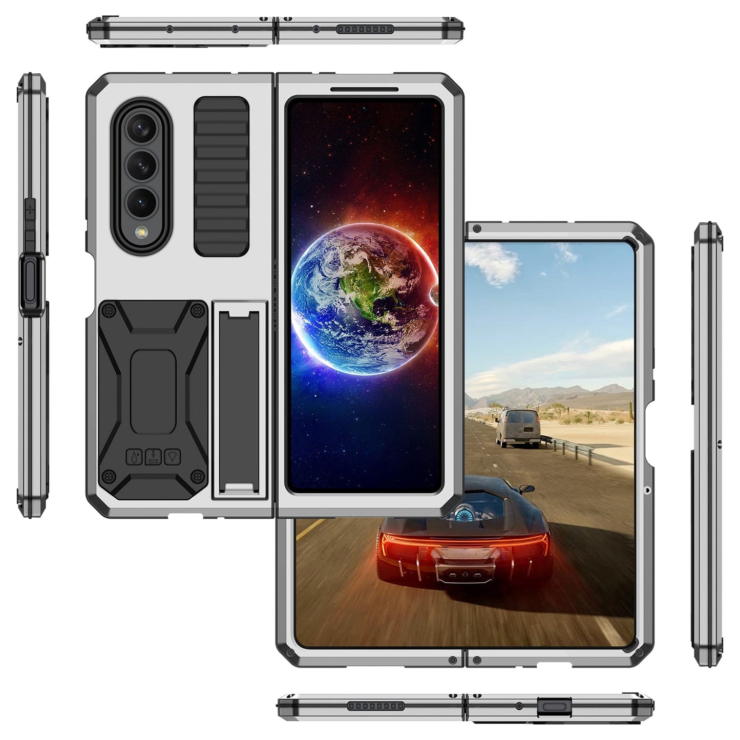Samsung Galaxy Z Fold4 5G Case Aluminum Alloy Metal Heavy Duty Protection Stand Back Cover for Samsung Z Fold4 Capa