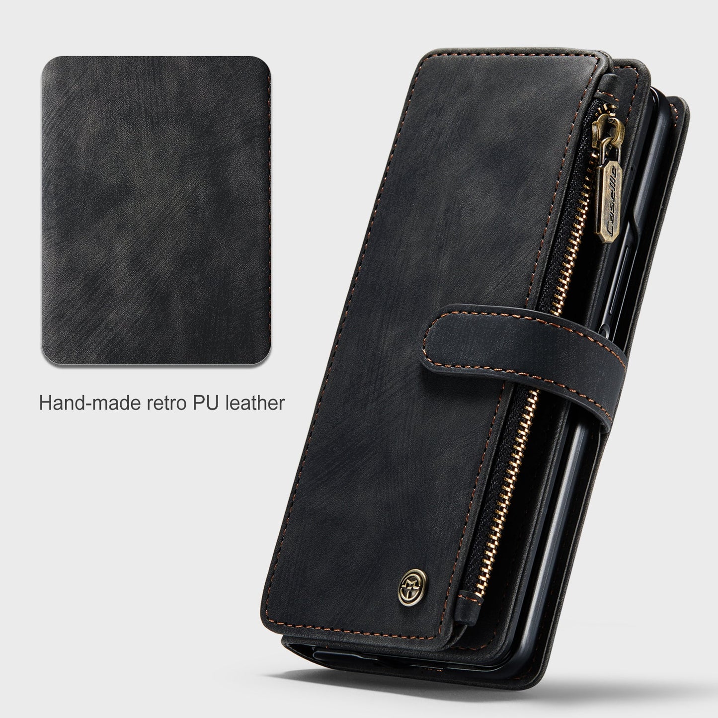 Durable PU Leather Magnetic Wallet Flip Lanyard Strap Wristlet Zipper Card Holder Phone Case for Samsung Galaxy Z Fold 3/Z Fold 4