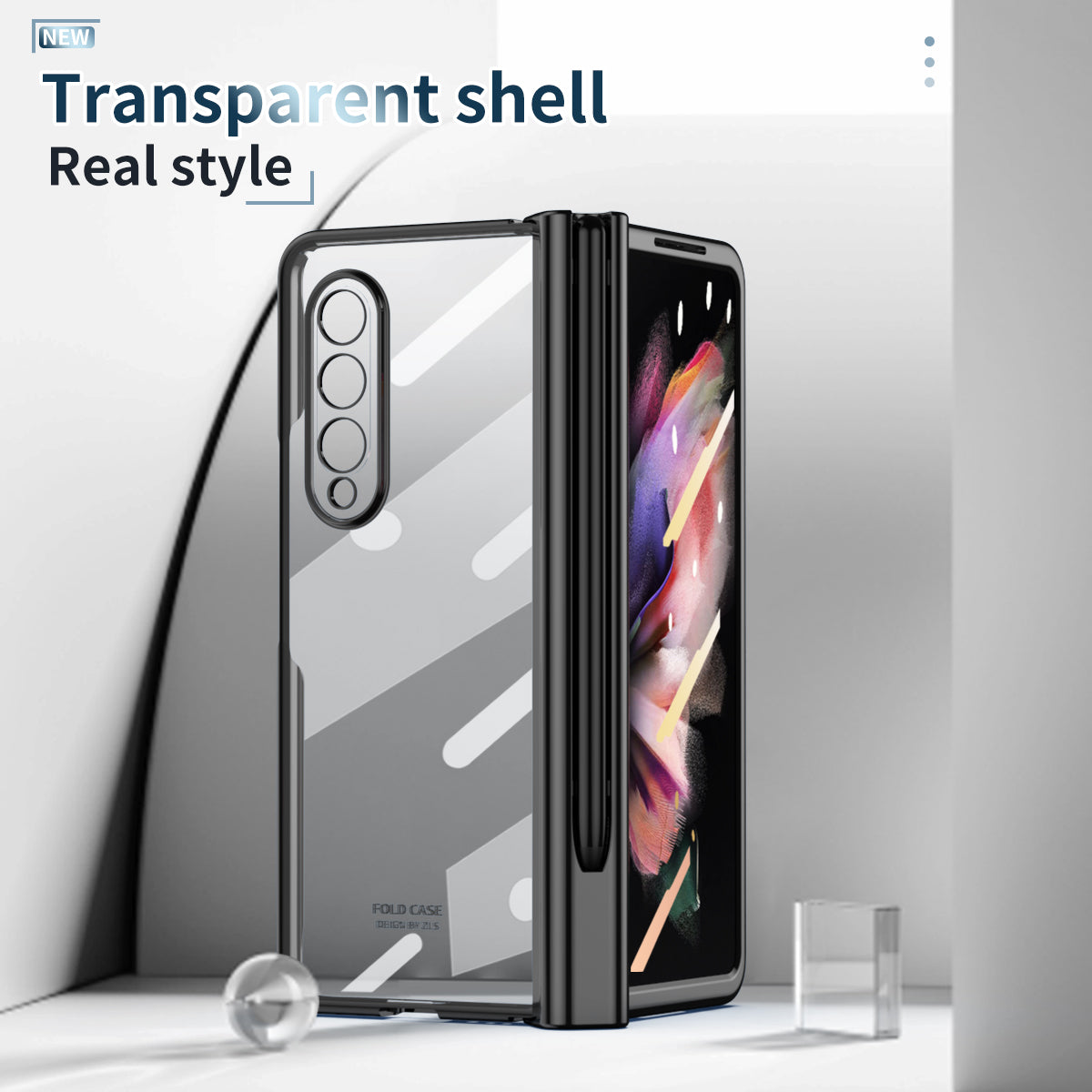 S Pen Fold Edition Case for Samsung Galaxy Z Fold 2 Z Fold 3 Pencil Slot Electroplating Clear Back Cover with Tempered Glass