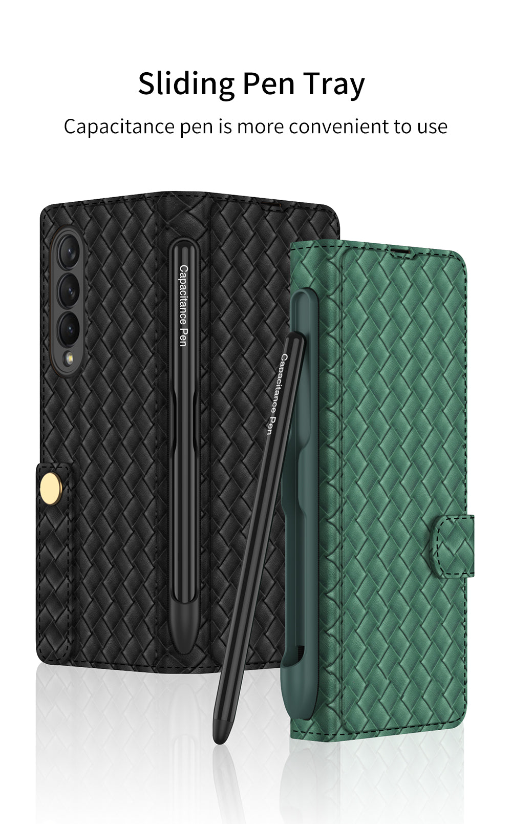 Leather Weaving BV Grid Case For Samsung Galaxy Z Fold 3 5G Card Clip Slot Phone Cover For Galaxy Z Fold 3 Case Included Pen